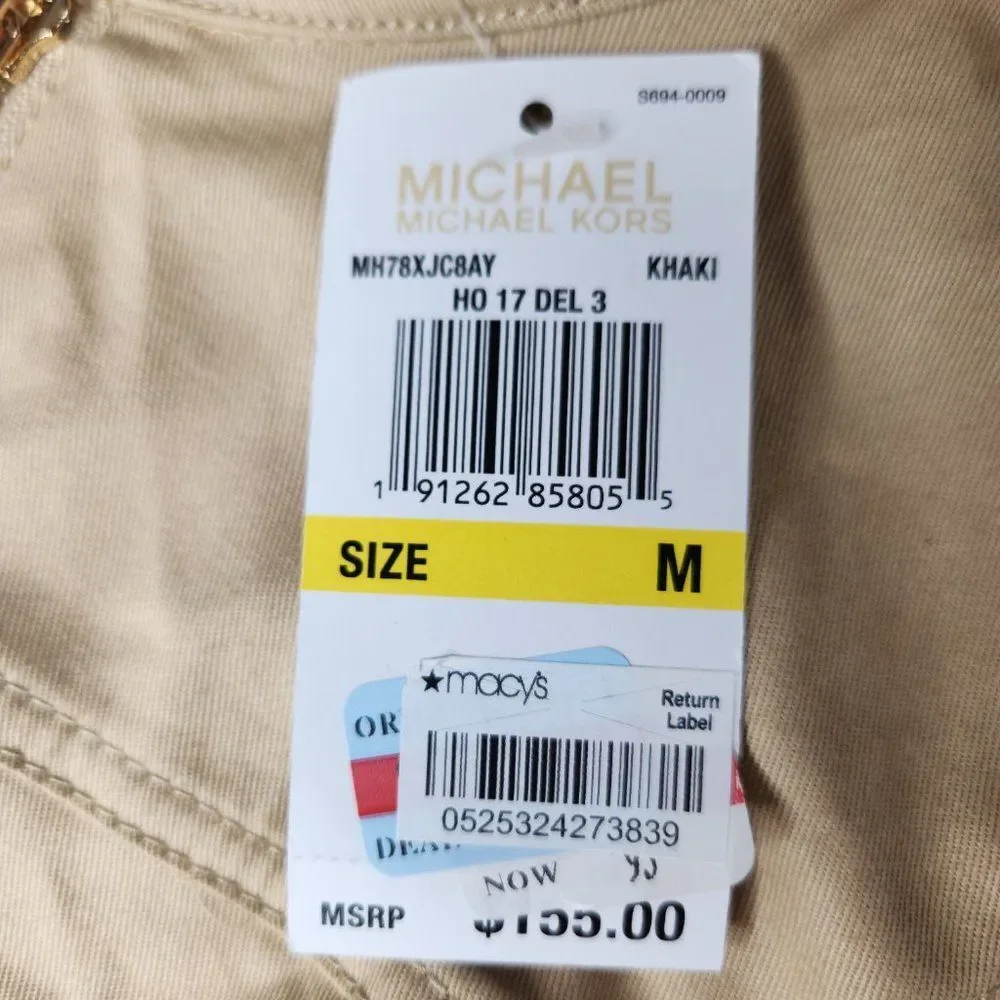 New NWT Michael Kors Women Zip Khaki Utility Tank Knee Length Dress Size Medium